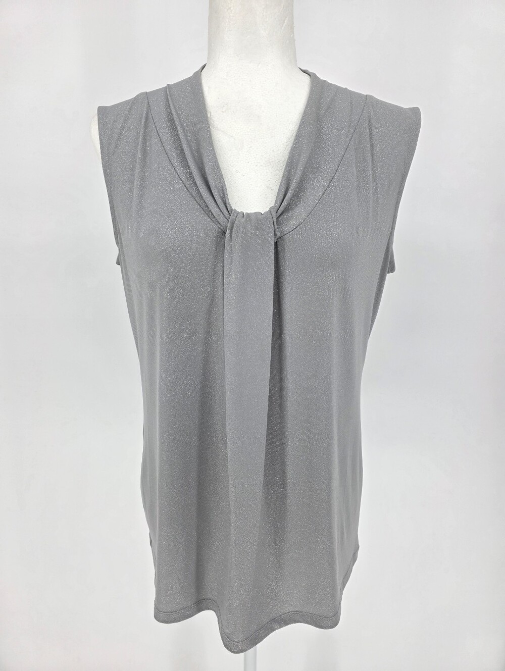 Dana Buchman Silver Shimmer Sleeveless Tie‎ Neck Blouse Top Medium